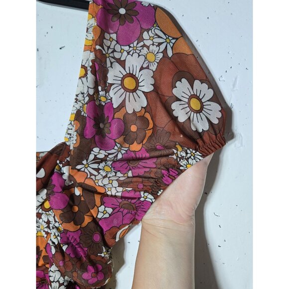 Madden NYC Junior Multicolor Floral Puff Sleeve Ruched Mini Dress Size Large NWT - Picture 4 of 11